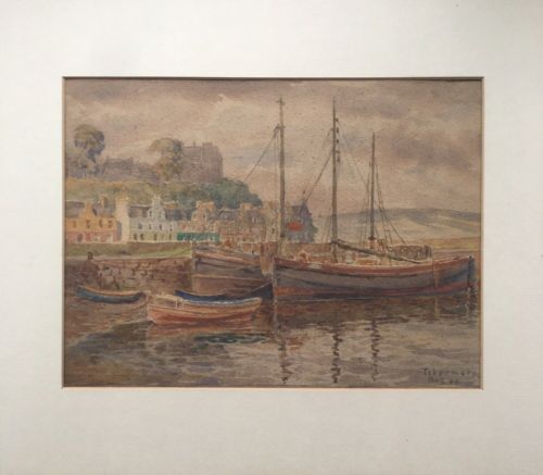 fig 1. Signed LM Dixon 1946 Vintage Scottish Original Watercolour Painting 
