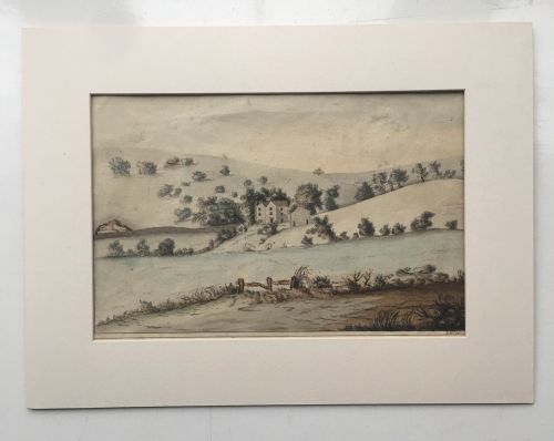 fig 1. Original 18th Century 1795 English Antique Watercolour Painting Highfiels Country House