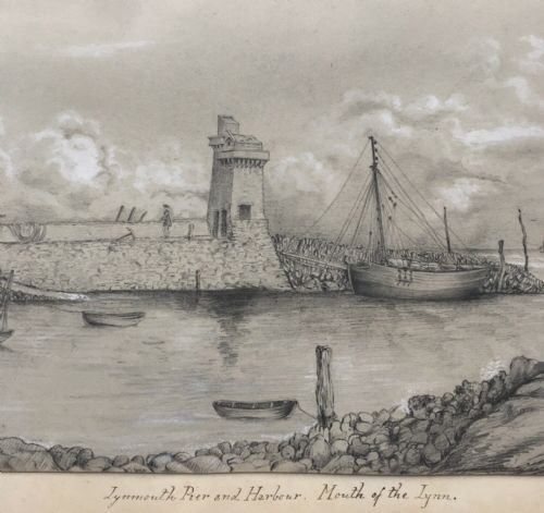 fig 1. English School 1852 Antique Original Pencil & Watercolour Drawing Lynmouth Devon Seascape