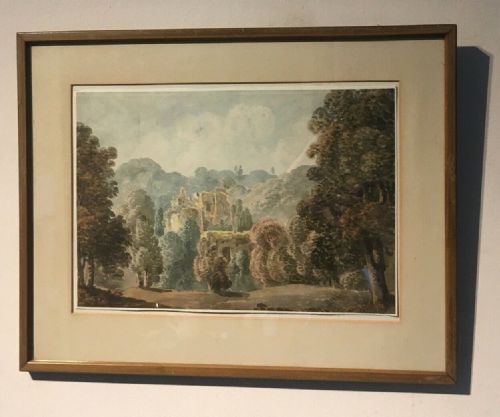 fig 1. Original 1818 Antique Watercolour Painting of Castle near Interlaken Switzerland