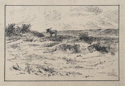 fig 1. Mark Fisher Signed Original Antique Ink Drawing Rural Scene & 3 other Sketches