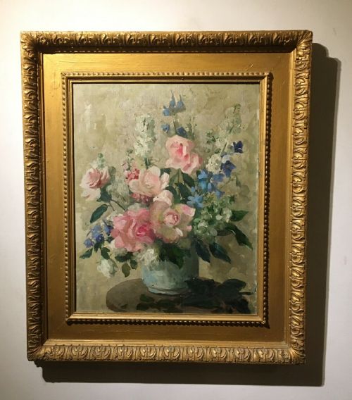 Lady Elizabeth Chalmers English School Oil Painting on Canvas Still Life Flowers