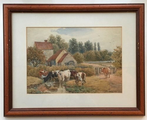 fig 1. John Macpherson Original Signed Antique Watercolour Painting Cattle Landscape
