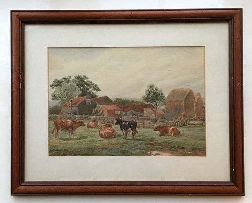 fig 1. John Macpherson 1876 Signed 19th Century Watercolour Painting Cattle Landscape