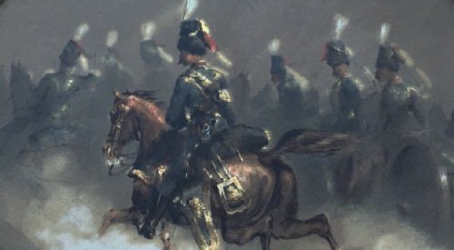 fig 1. Manner of Orlando Norie Original 19th Century Antique Watercolour Painting MILITARY HUSSARS