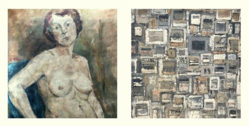 Signed Original Early 20th Century Antique Oil Painting Portrait of Nude Lady Life Study, Abstract Work Verso