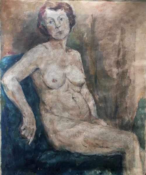 fig 1. Signed Original Early 20th Century Antique Oil Painting Portrait of Nude Lady Life Study, Abstract Work Verso