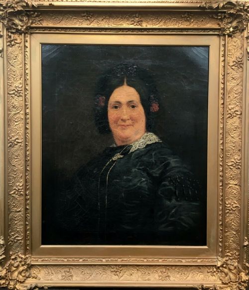 Original Antique 19th Century Oil Painting & Frame Camvas Portrait of an English Lady