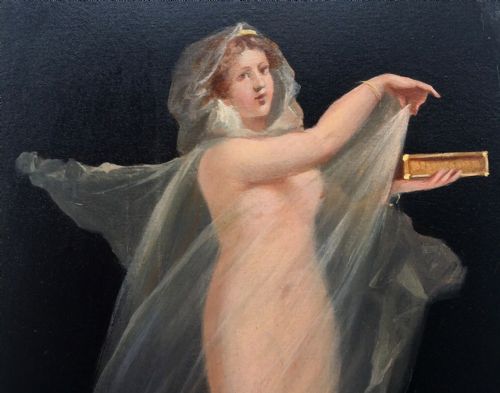 2 ANTIQUE OIL PAINTING PORTRAITS NUDE WOMEN DANCING NYMPHS DRAPED IN SHEER ROBES - ADDITIONAL PHOTO 5