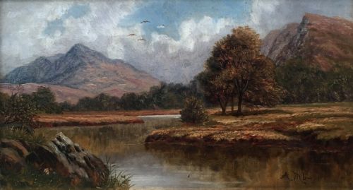 fig 1. A M Lowe 1902 Signed Original Antique Oil Painting on Canvas 