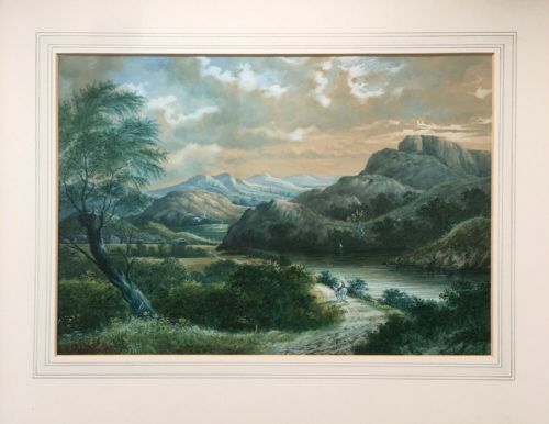 Signed Sutton Palmer Antique Cumberland Landscape Painting Travelling Figure
