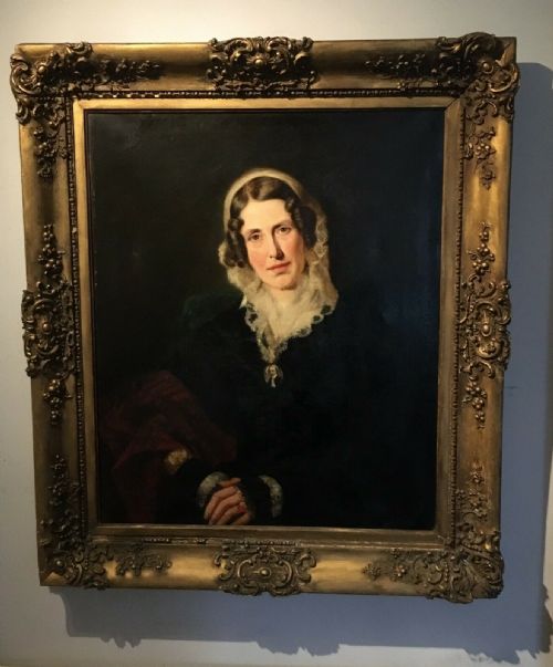 Manner of Margaret Carpenter Portrait of a Lady in Lace Bonnet with Tartan Shawl Original 19th Century Oil Painting in Large Decorative Gilt Frame