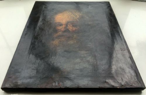 fig 1. Bolognese School Antique Oil Painting on Canvas Portrait of a Bearded Man Signed Da Rembrandt