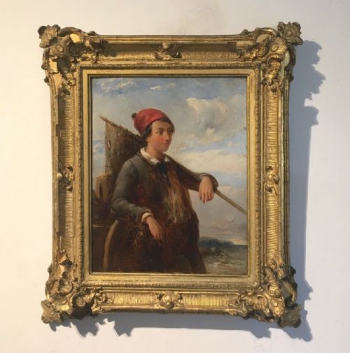 English School Original Antique Oil Painting on Mahogany Panel of a Fisherman