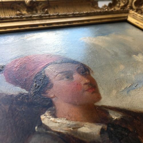 fig 2. ENGLISH SCHOOL Original Antique Oil Painting on Mahogany Panel of a Fisherman