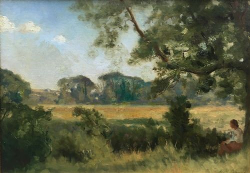 William Mainwaring Palin Signed Oil Painting Young Girl in Bucolic Landscape