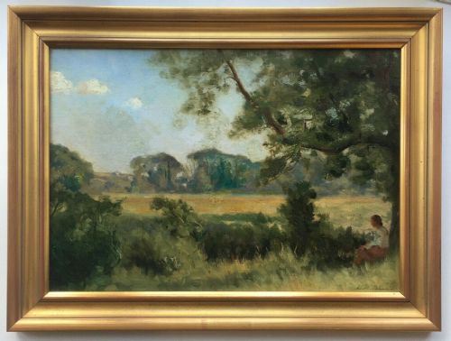 fig 1. William Mainwaring Palin Signed Oil Painting Young Girl in Bucolic Landscape