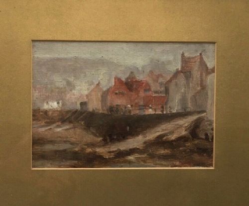 Staithes Group Antique Painting Misty Morning at Staithes Original Oil Painting