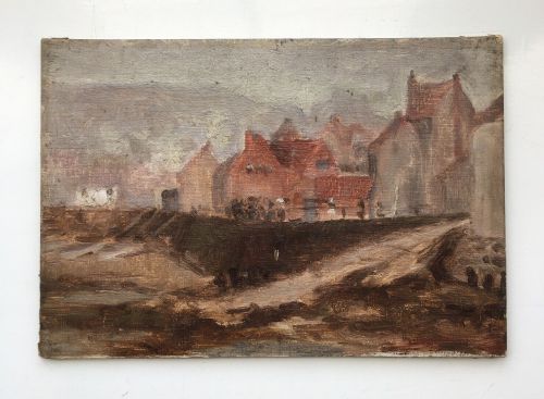 fig 1. Staithes Group Antique Painting Misty Morning at Staithes Original Oil Painting