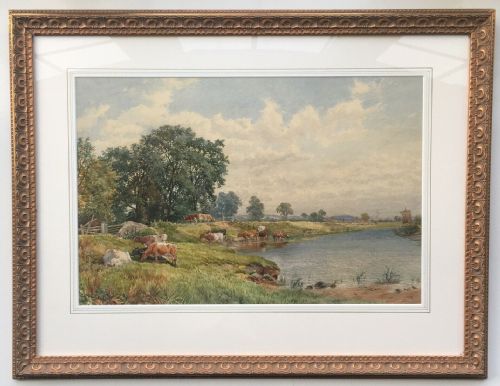fig 1. James Walsham Baldock Signed Watercolour Painting Cattle in Pastoral Landscape