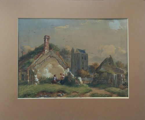 fig 1. Charles Davidson 1856 Original Signed Watercolour Painting Castle & Cottage Landscape