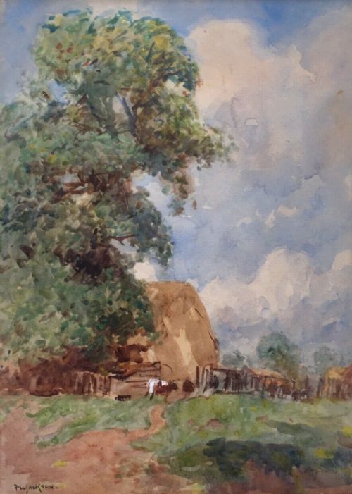 Frederic William Jackson Staithes Group Antique Watercolour Painting the Hayrick