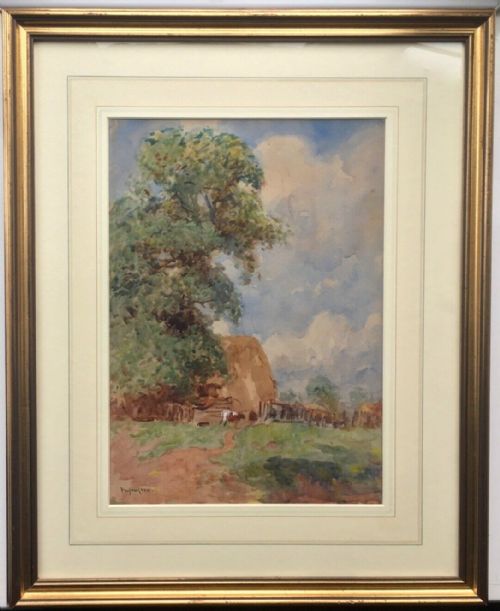 fig 1. Frederic William Jackson Staithes Group Antique Watercolour Painting The Hayrick