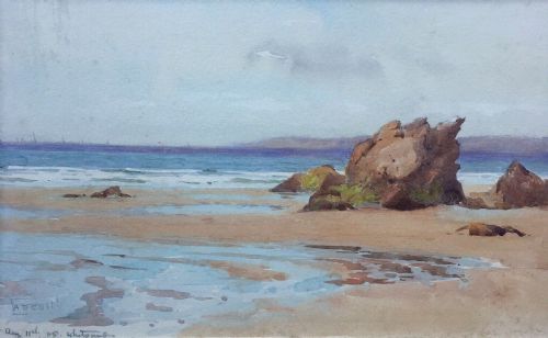 Alma Claude Burlton Cull Signed Original Watercolour Painting Whitsand, Cornwall