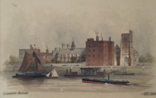 Edwin Thomas Dolby Signed Ed 1881 Original 19th Century Antique Watercolour Painting Lambeth Palace London