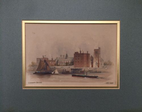 fig 1. Edwin Thomas Dolby Signed ED 1881 Original 19th Century Antique Watercolour Painting Lambeth Palace London