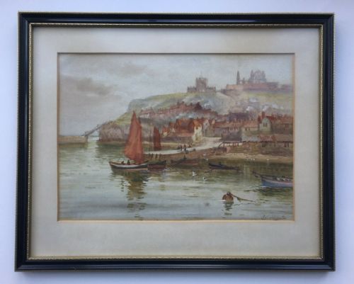 fig 1. John Wynne Williams Signed Original Antique English Watercolour Painting Tate Hill Pier Whitby, North Yorkshire Cost