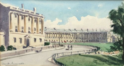 fig 1. CLAUDE MUNCASTER Signed Original 20th Century Watercolour Painting Royal Crescent, Bath, England