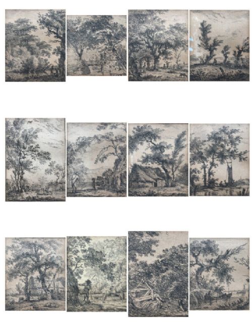 Hermanus Fock Rare Collection of Mounted Dutch 18th Century Miniature Landscape Engravings