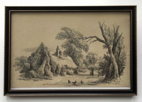 J M W Turner Pencil Sketch Private Collection Provenance Cottage Figures & Hens