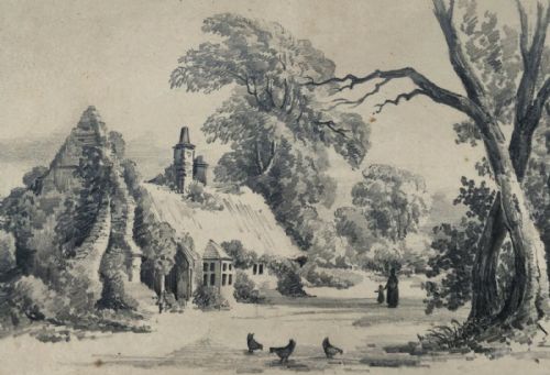 fig 2. J M W TURNER pencil sketch PRIVATE COLLECTION PROVENANCE Cottage Figures & Hens