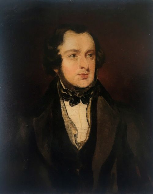 fig 1. English School Antique 19th Century Oil Painting on Board Portraits of Lady & Gentleman in Decorative Frames
