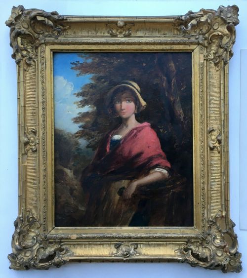 fig 1. ENGLISH SCHOOL Original Antique Oil Painting on Mahogany Panel Country Girl in Decorative Frame