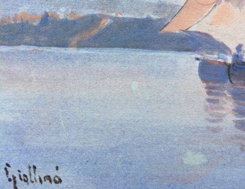 fig 3. ANGELOS GIALLINA 1857-1939 Original Antique Watercolour Painting Citadel Corfu Continental Seascape