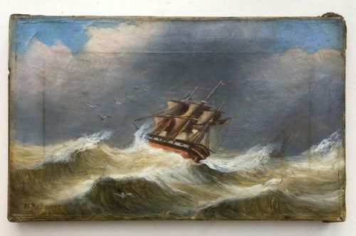 fig 1. Manner of Henry Redmore Original Oil Painting bears signature Stormy Seascape