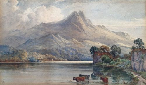 Original Jr Monogrammed Antique Watercolour Painting Possibly Friars Cragg Derwentwater, Cumbrian Landscape