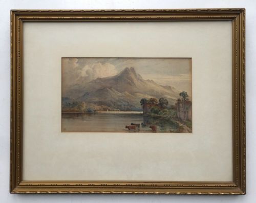 fig 1. Original JR Monogrammed Antique Watercolour Painting Possibly Friars Cragg Derwentwater, Cumbrian Landscape