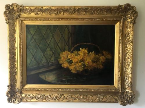 Edith Jenkinson, Ra Student, Original Antique Oil Painting Still Life Daffodils