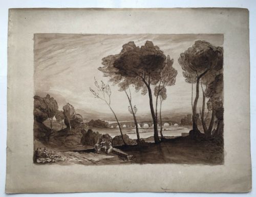 fig 1. Attributed J M W TURNER Original Watercolour PRIVATE COLLECTION PROVENANCE from The Anderson Turner Collection Bridge & Figure Landscape