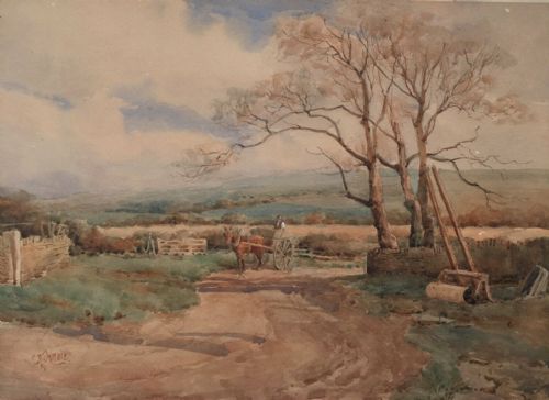 Charles Ashmore Signed Original English Antique 19th Century Watercolour Painting Farming Landscape