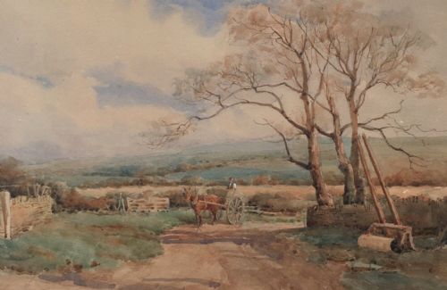 fig 1. Charles Ashmore Signed Original English Antique 19th Century Watercolour Painting Farming Landscape