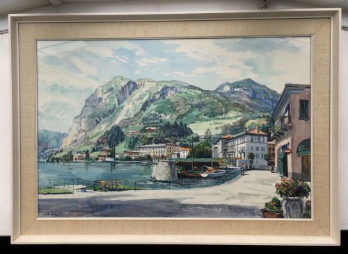 fig 1. WALTER CECIL HORSNELL Signed Original Large Vintage Watercolour Painting LAKE COMO ITALY