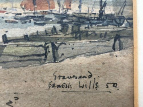 fig 1. ERNEST WILLS Signed Gravesend 1950 Kent Original English Watercolour Painting 