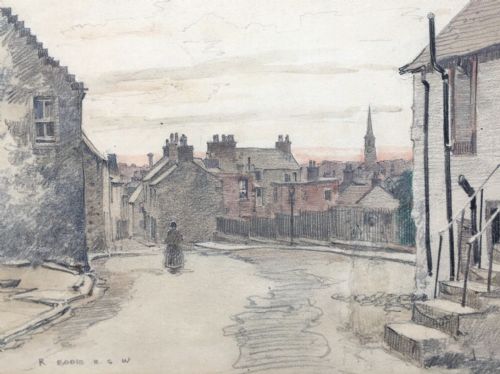 Robert Eadie Rsw Original Vintage Pencil & Watercolour Painting Glasgow Street Study Scotland