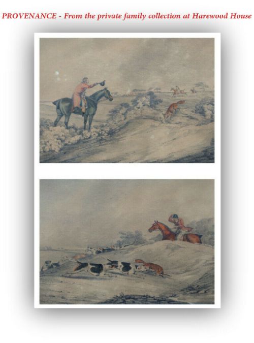 Samuel Alken 2 X Chalk & Watercolour Hunting Scene Paintings with Harewood House Provenance