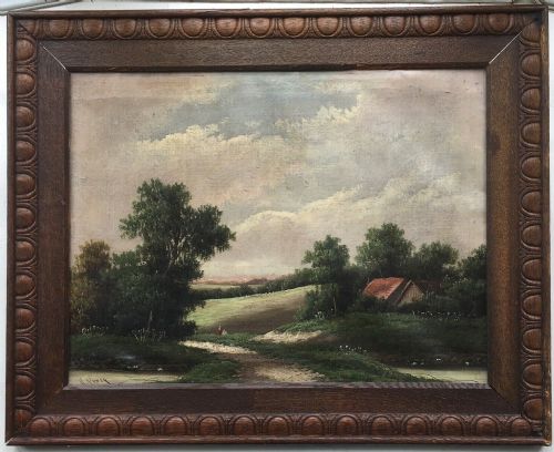 Signed R Percy Original 19th Century British School Antique Oil Painting Rural Landscape